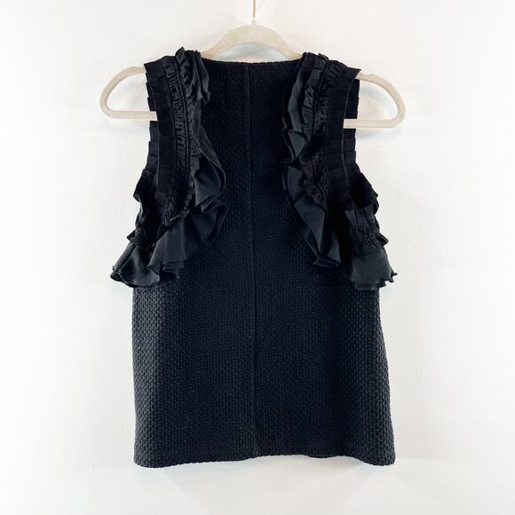 Deletta Anthropologie Ruffle Shoulder Trim Textured Stretch Tank Top Black Small - Picture 12 of 13